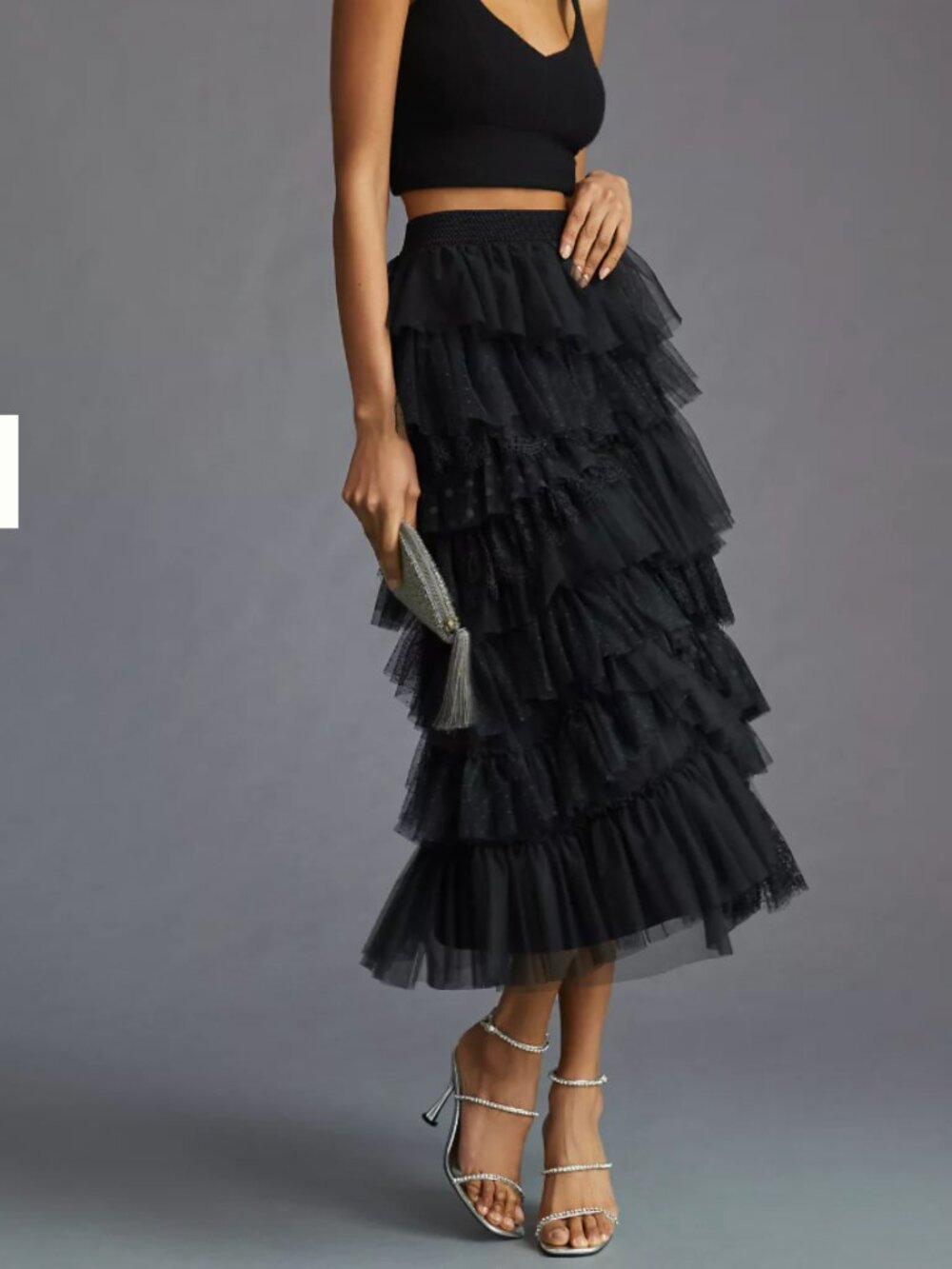 Anthropologie Ruffled Tulle Midi Skirt